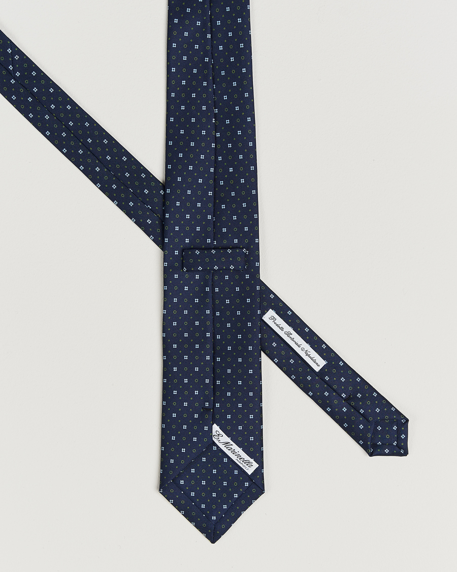 Mies | Solmiot | E. Marinella | 3-Fold Printed Silk Tie Dark Blue
