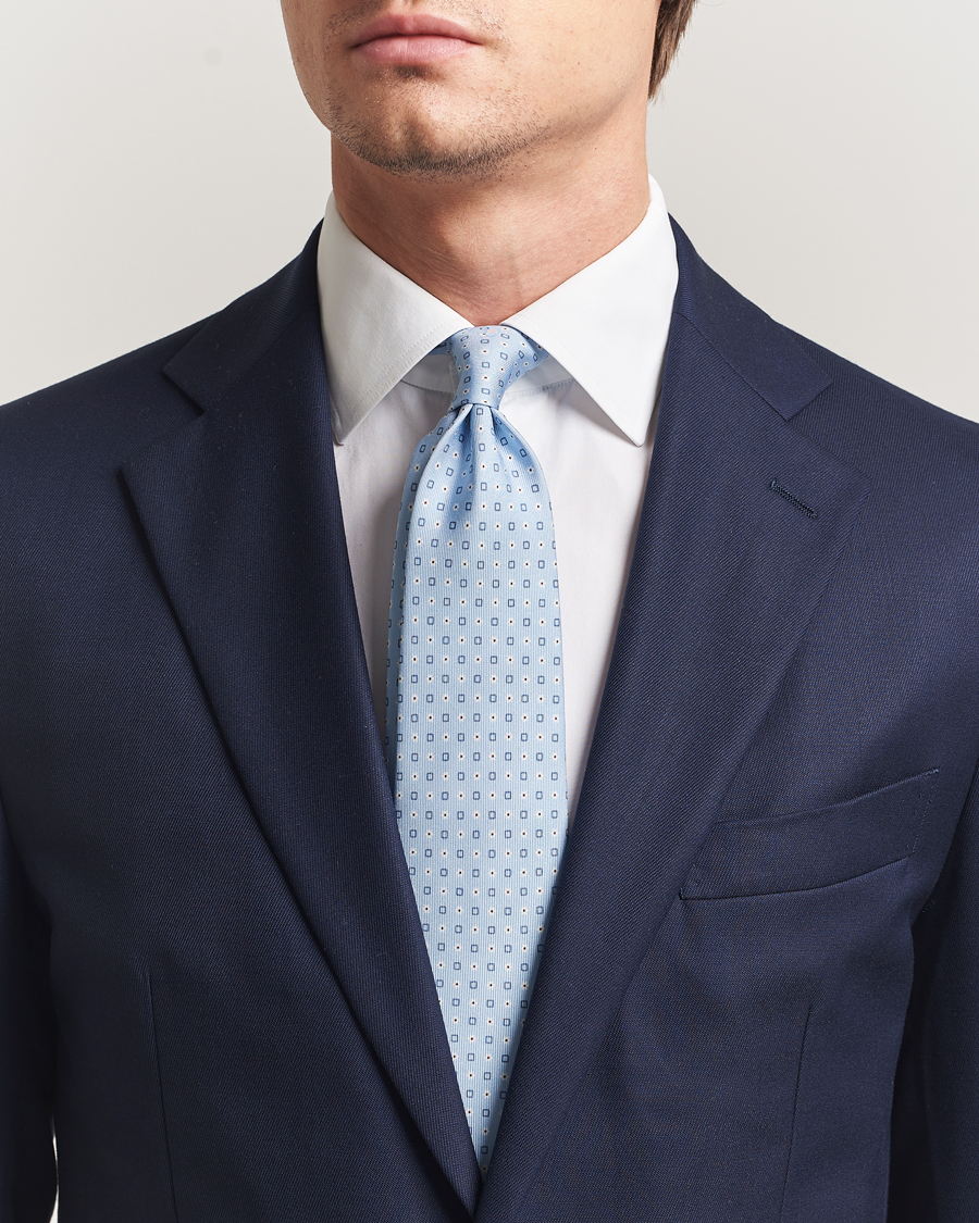 Mies | Solmiot | E. Marinella | 3-Fold Printed Silk Tie Light Blue