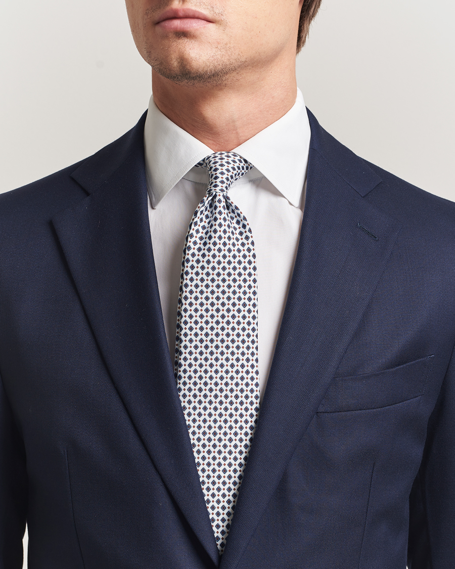 Mies | Solmiot | E. Marinella | 3-Fold Printed Silk Tie Blue/White