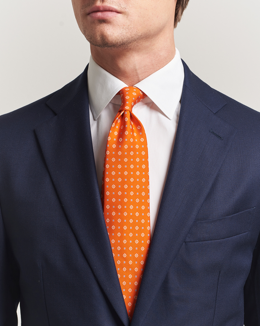 Mies | Solmiot | E. Marinella | 3-Fold Printed Silk Tie Orange