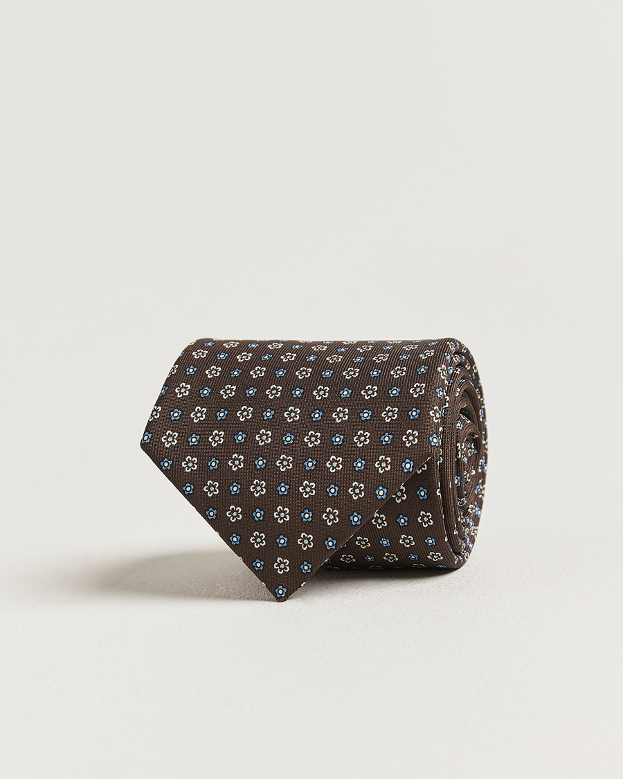 Mies | Solmiot | E. Marinella | 3-Fold Printed Silk Tie Brown