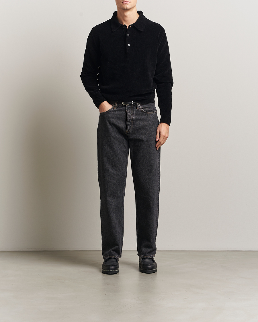 Mies | Pikeet | Sunflower | Chenile Long Sleeve Polo Black
