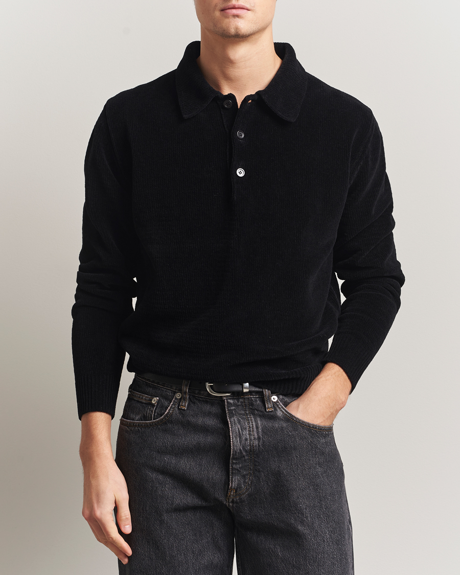 Mies | Pikeet | Sunflower | Chenile Long Sleeve Polo Black