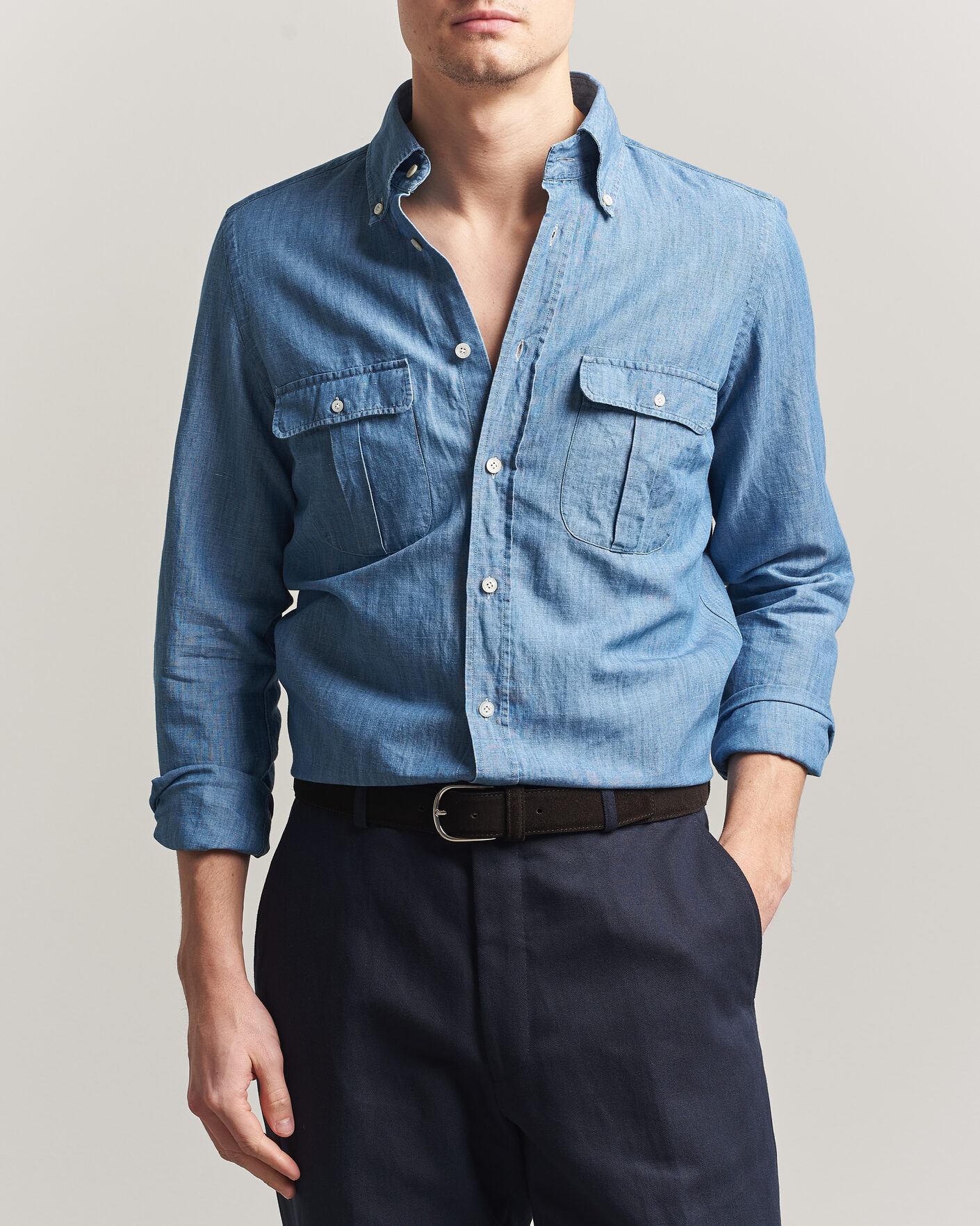Mies | Kauluspaidat | Finamore Napoli | Double Pocket Overshirt Light Blue