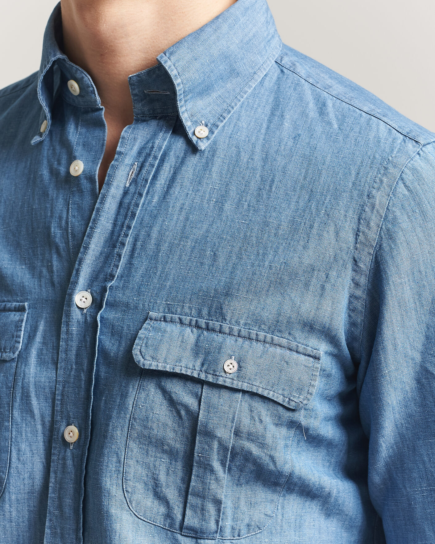 Mies | Kauluspaidat | Finamore Napoli | Double Pocket Overshirt Light Blue
