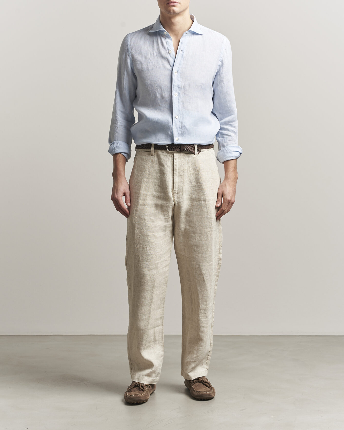 Mies | Kauluspaidat | Finamore Napoli | Gaeta Linen Shirt Light Blue