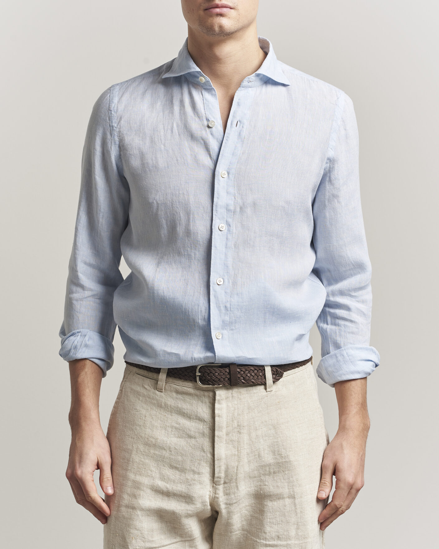 Mies | Kauluspaidat | Finamore Napoli | Gaeta Linen Shirt Light Blue