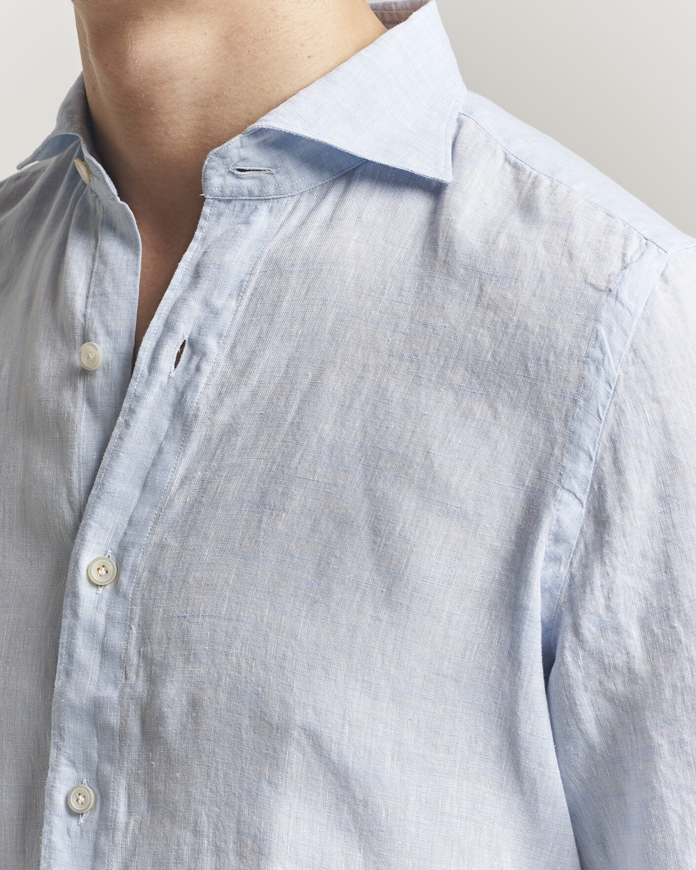 Mies | Kauluspaidat | Finamore Napoli | Gaeta Linen Shirt Light Blue