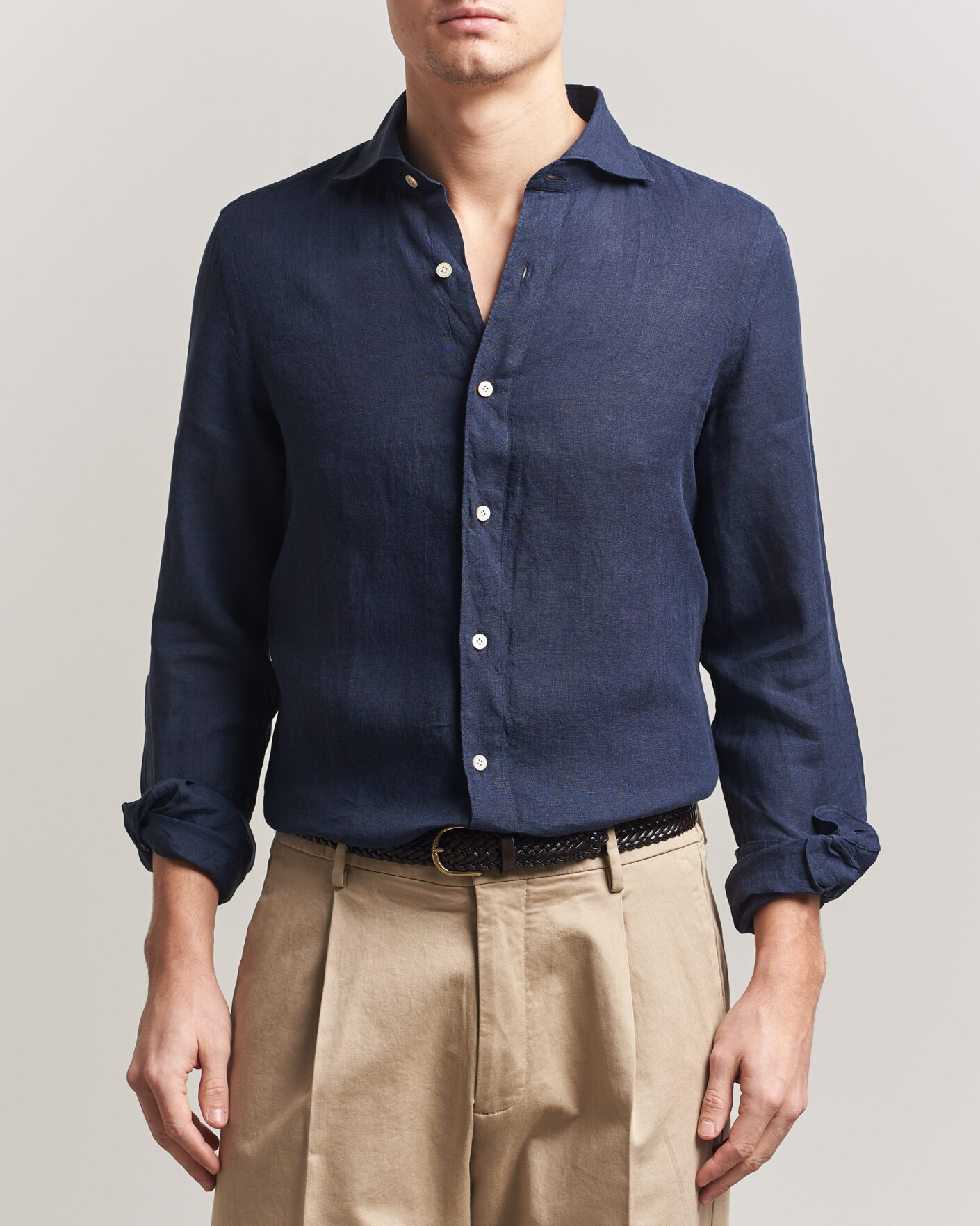 Mies | Kauluspaidat | Finamore Napoli | Gaeta Linen Shirt Navy