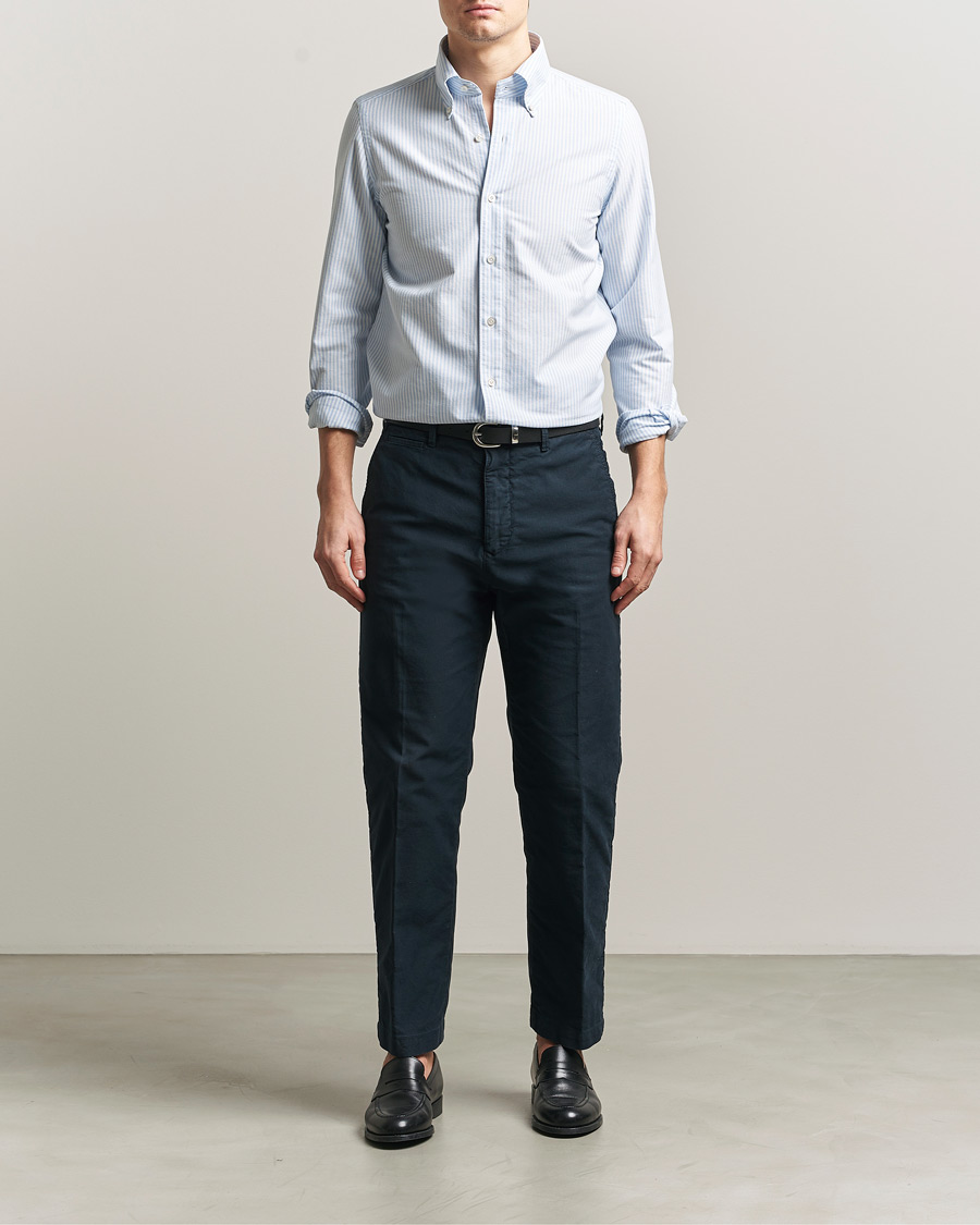 Mies | Kauluspaidat | Finamore Napoli | Gaeta Oxford Button Down Shirt Light Blue Stripe