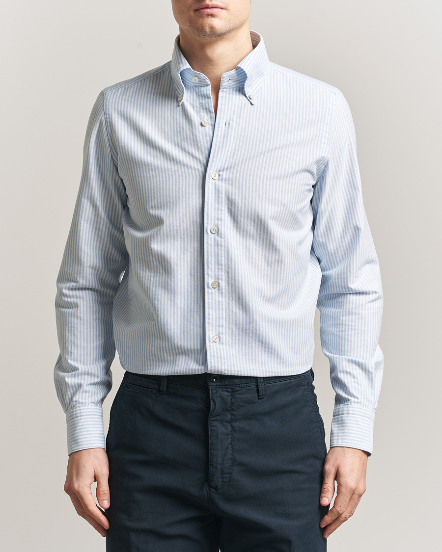 Mies | Kauluspaidat | Finamore Napoli | Gaeta Oxford Button Down Shirt Light Blue Stripe
