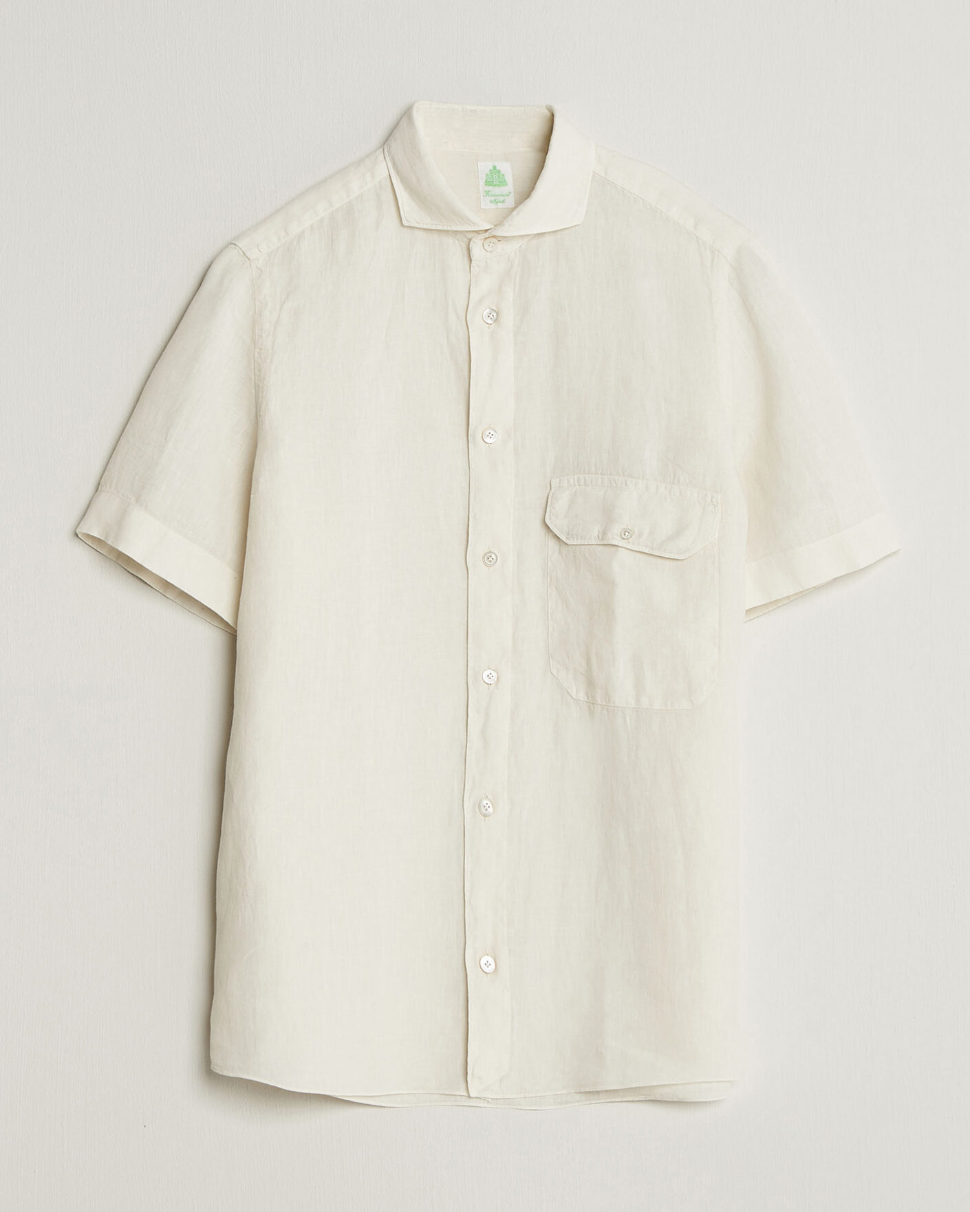 Mies | Kauluspaidat | Finamore Napoli | Linen Short Sleeve Sport Shirt Off White
