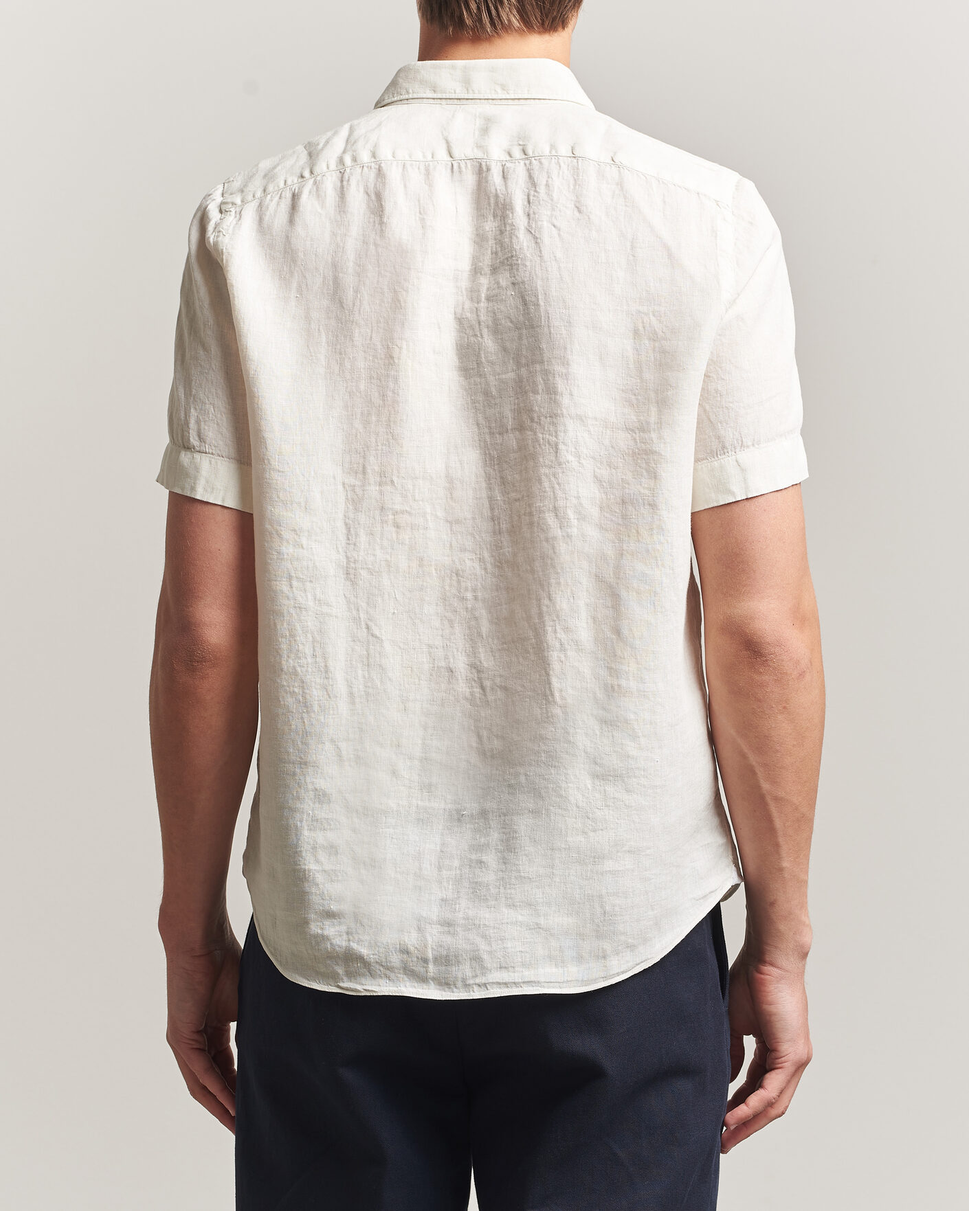 Mies | Kauluspaidat | Finamore Napoli | Linen Short Sleeve Sport Shirt Off White