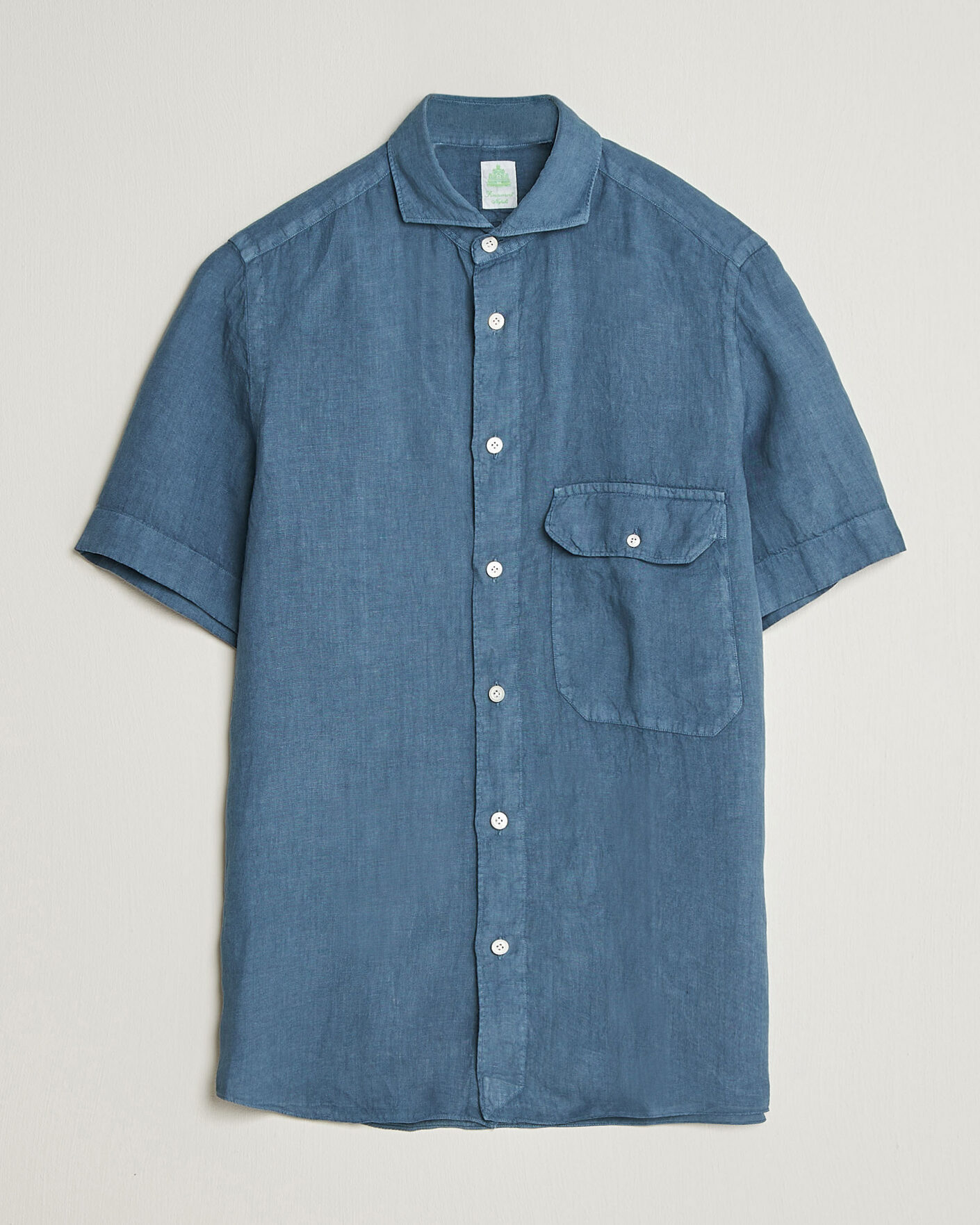Mies | Kauluspaidat | Finamore Napoli | Linen Short Sleeve Sport Shirt Dark Blue