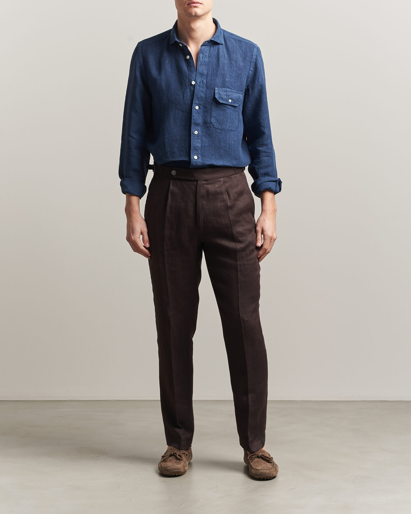 Mies | Kauluspaidat | Finamore Napoli | Salina Garment Dyed Linen Overshirt Navy