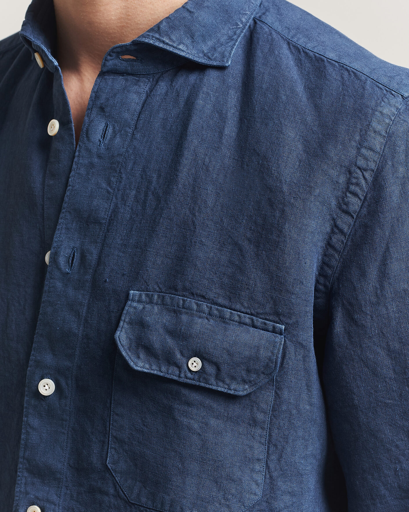 Mies | Kauluspaidat | Finamore Napoli | Salina Garment Dyed Linen Overshirt Navy