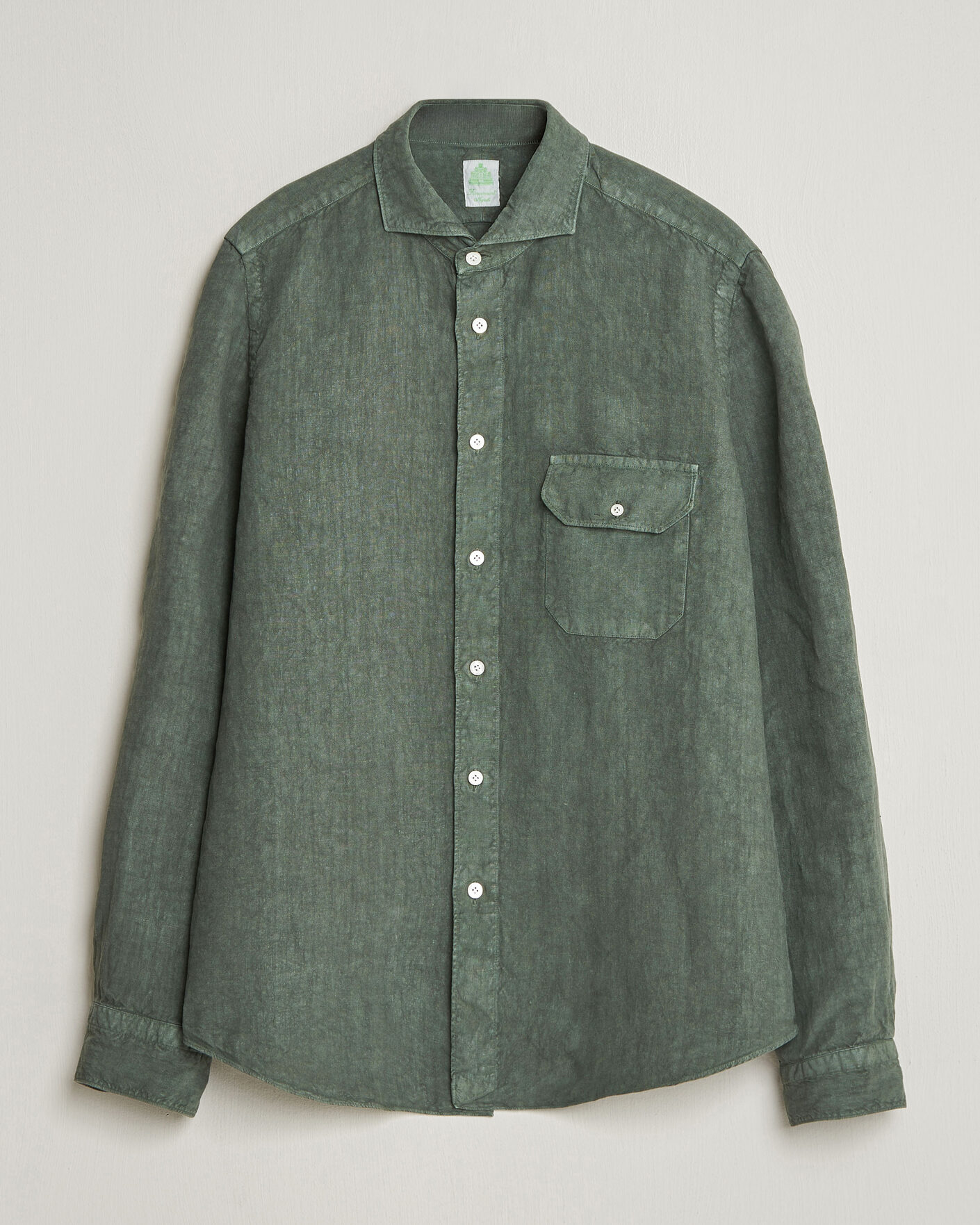 Mies | Kauluspaidat | Finamore Napoli | Salina Garment Dyed Linen Overshirt Dark Green