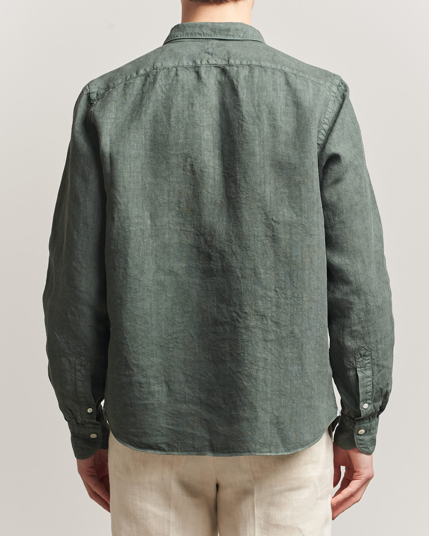 Mies | Kauluspaidat | Finamore Napoli | Salina Garment Dyed Linen Overshirt Dark Green