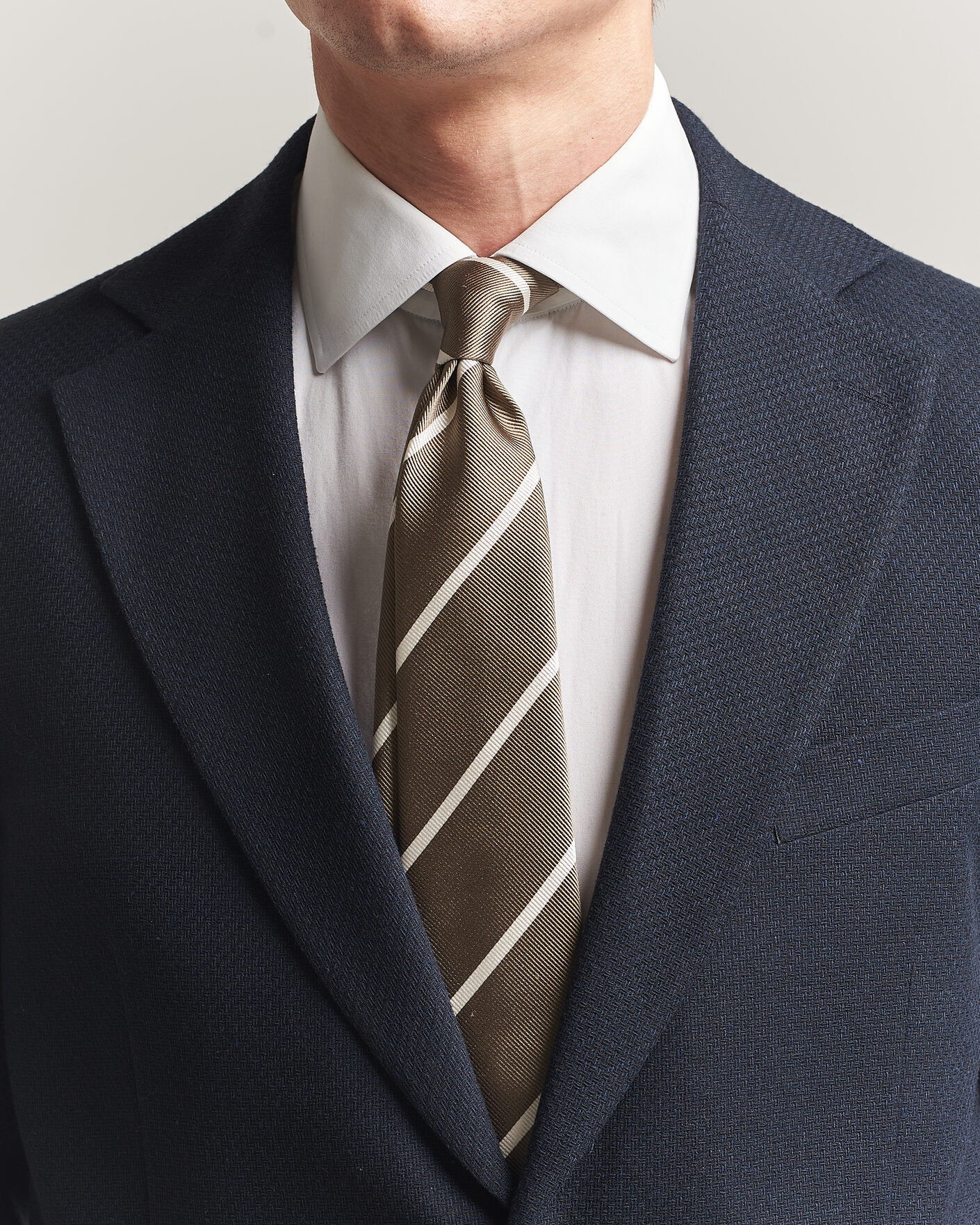 Mies | Solmiot | Finamore Napoli | Regimental Stripe Silk Tie Olive/White