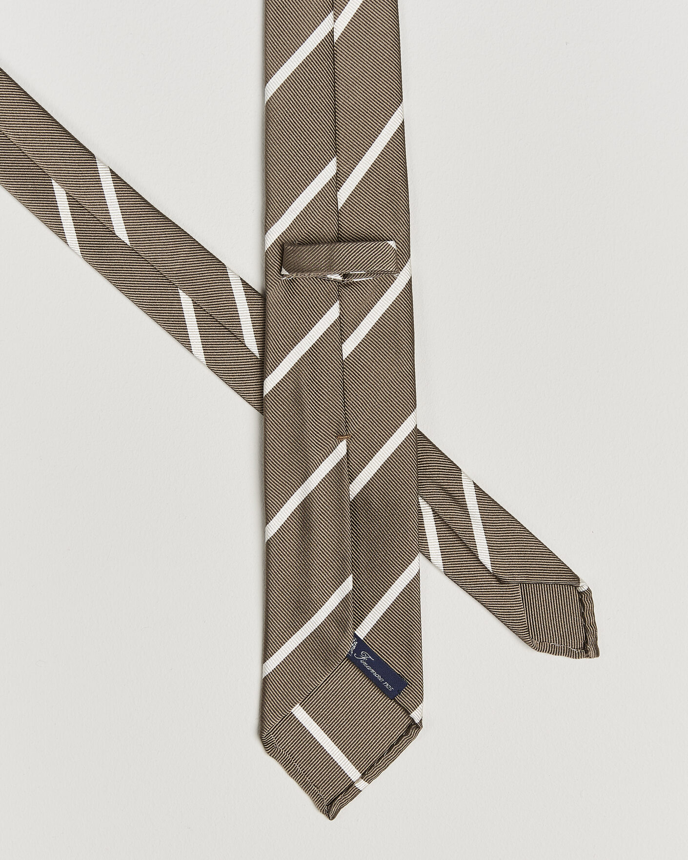 Mies | Solmiot | Finamore Napoli | Regimental Stripe Silk Tie Olive/White