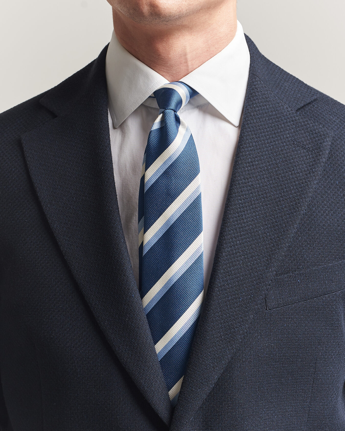 Mies | Solmiot | Finamore Napoli | Regimental Stripe Silk Tie Blue/White