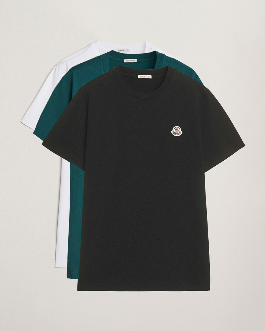 Mies | T-paidat | Moncler | 3-Pack Logo T-Shirts Black/White/Green