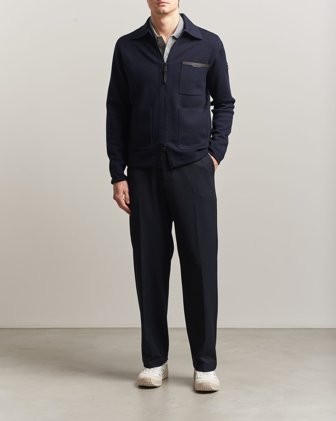 Mies | Puserot | Moncler | Zip Wool Cardigan Navy
