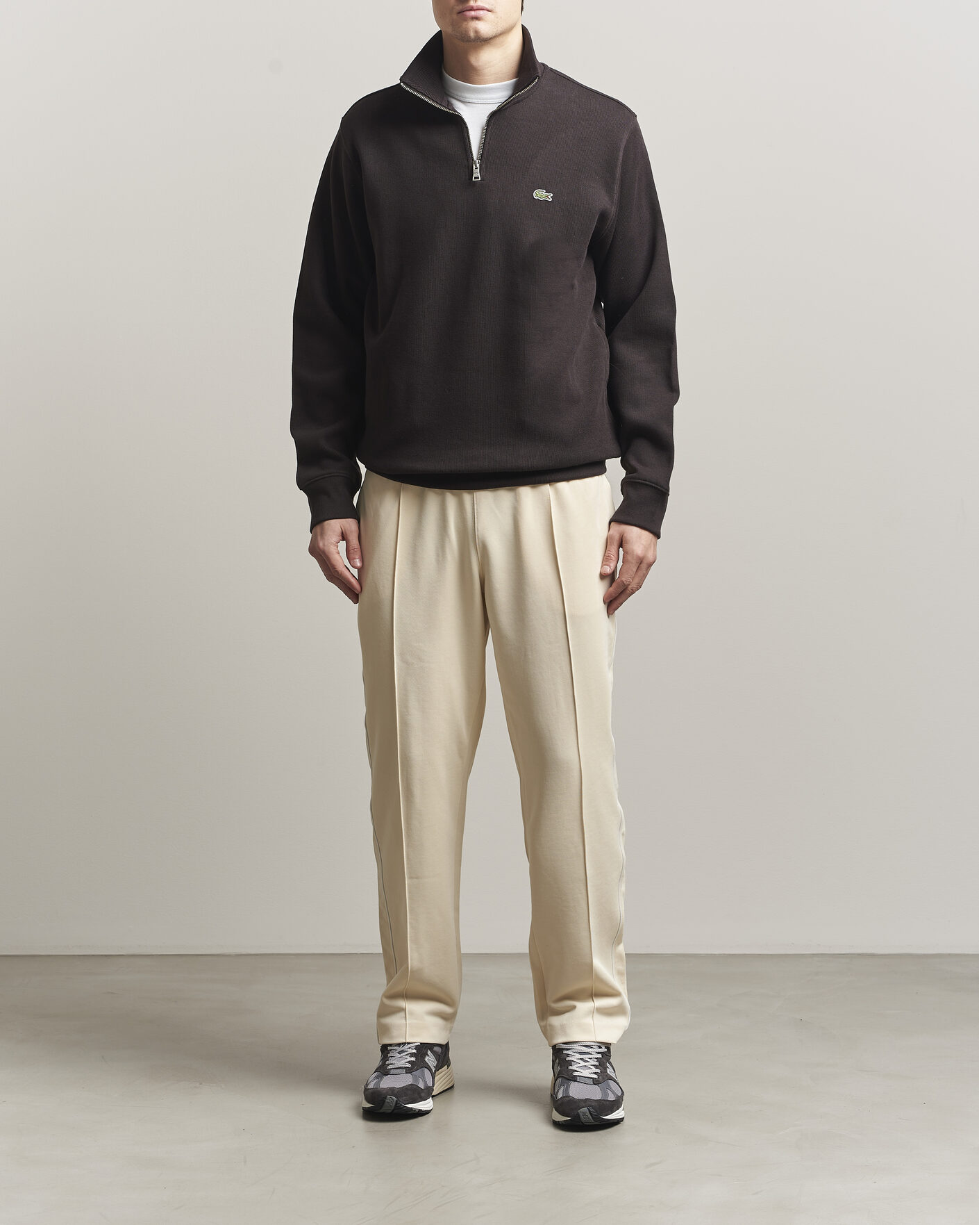 Mies | Puserot | Lacoste | Rib Interlock Half Zip Buffle Brown
