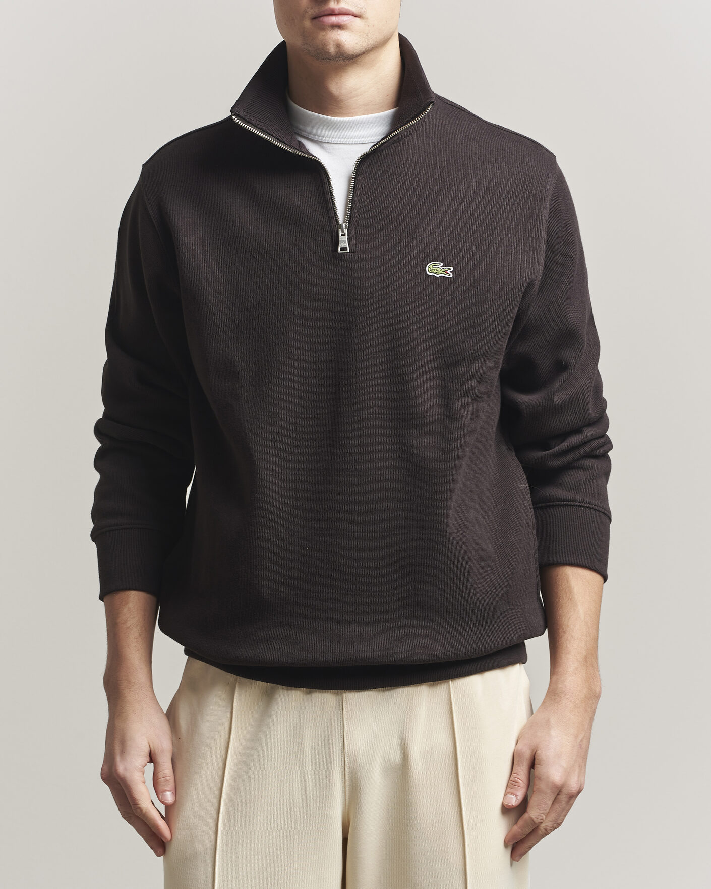 Mies | Puserot | Lacoste | Rib Interlock Half Zip Buffle Brown
