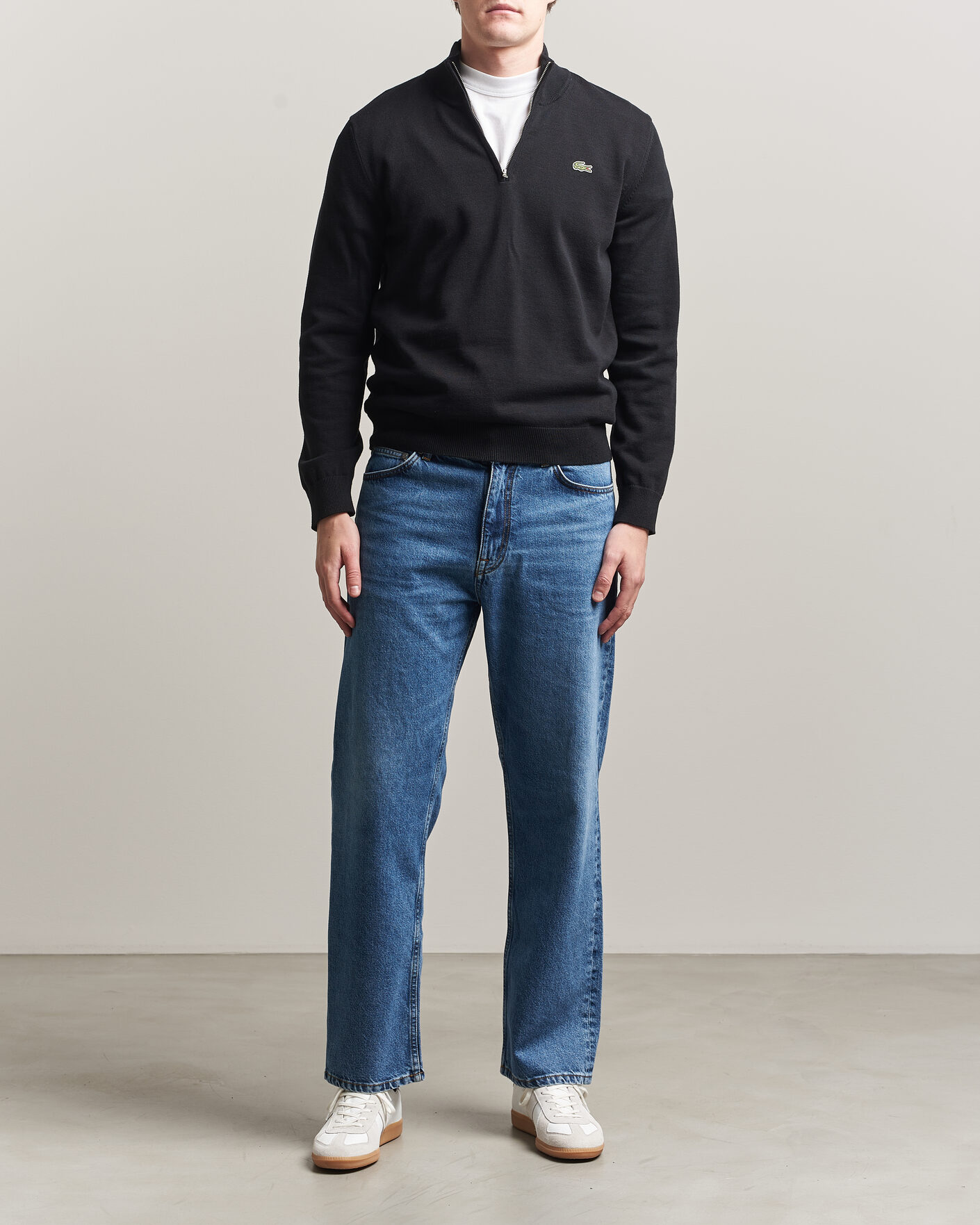 Mies | Puserot | Lacoste | Cotton Knitted Half Zip Black