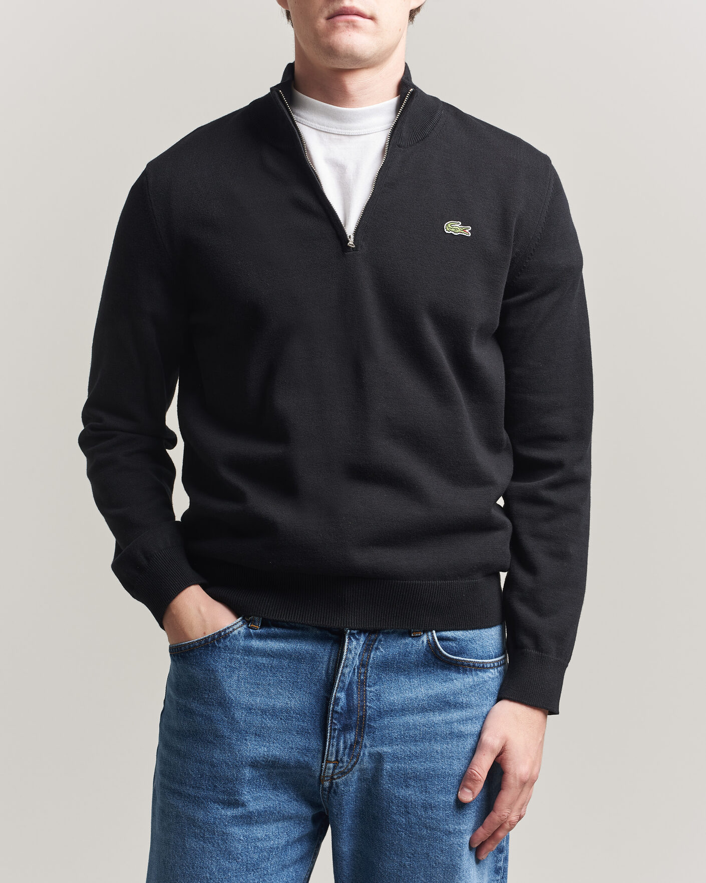 Mies | Puserot | Lacoste | Cotton Knitted Half Zip Black
