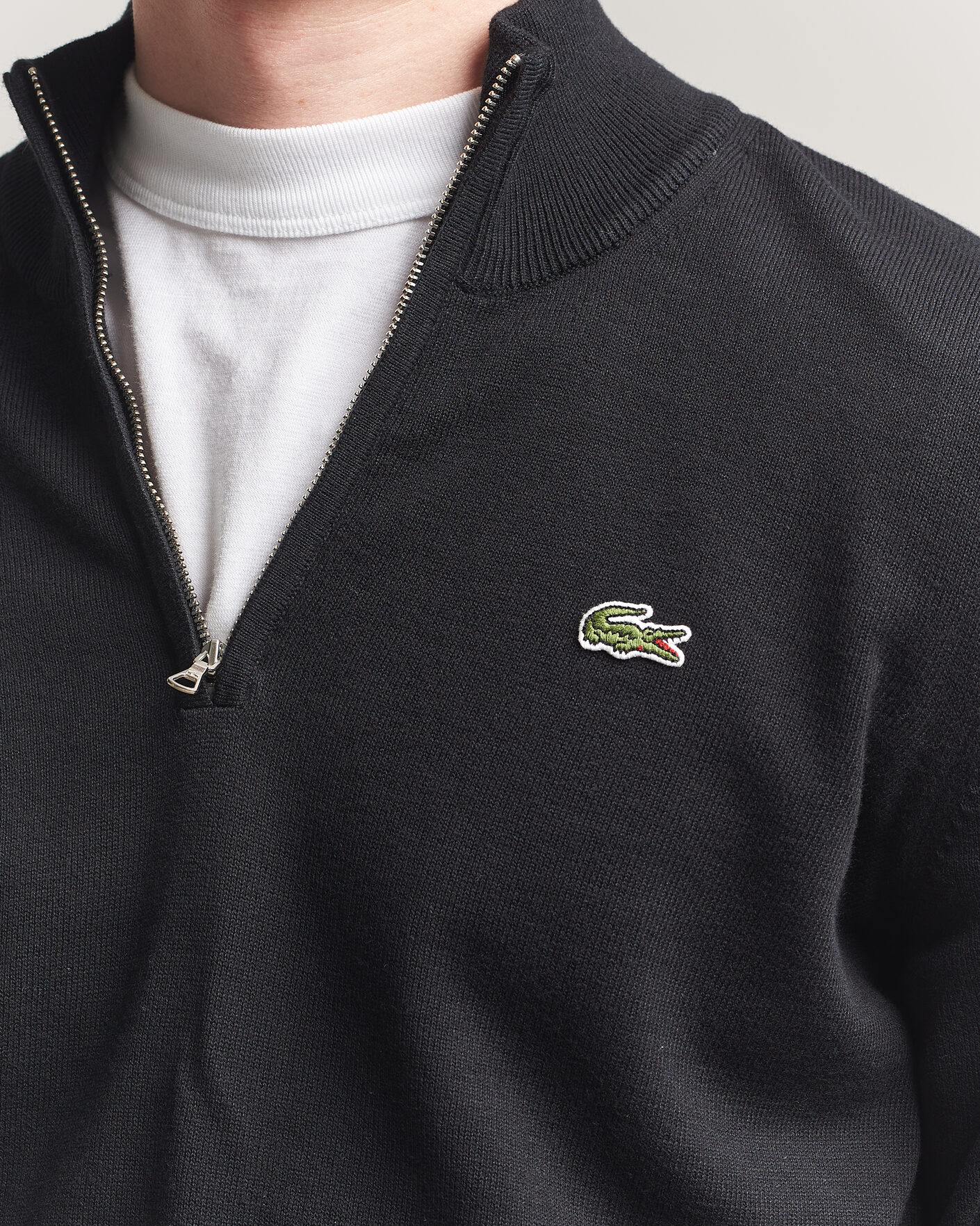Mies | Puserot | Lacoste | Cotton Knitted Half Zip Black
