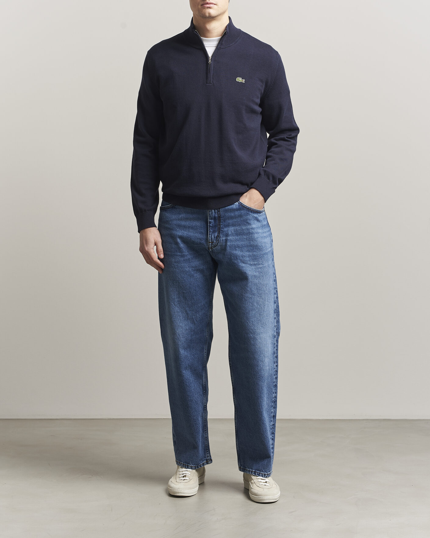 Mies | Puserot | Lacoste | Cotton Knitted Half Zip Navy Blue