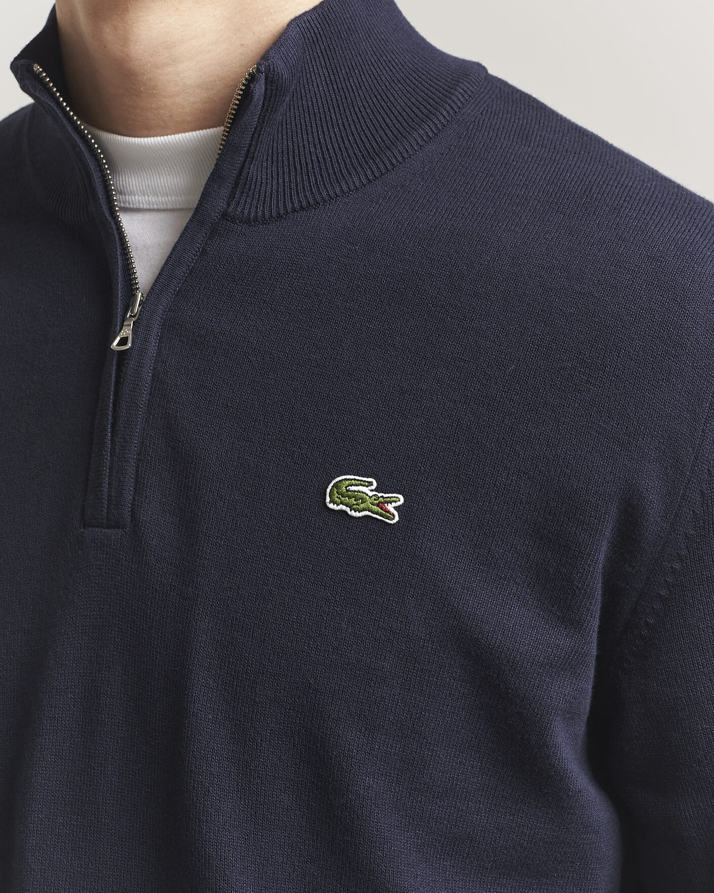 Mies | Puserot | Lacoste | Cotton Knitted Half Zip Navy Blue