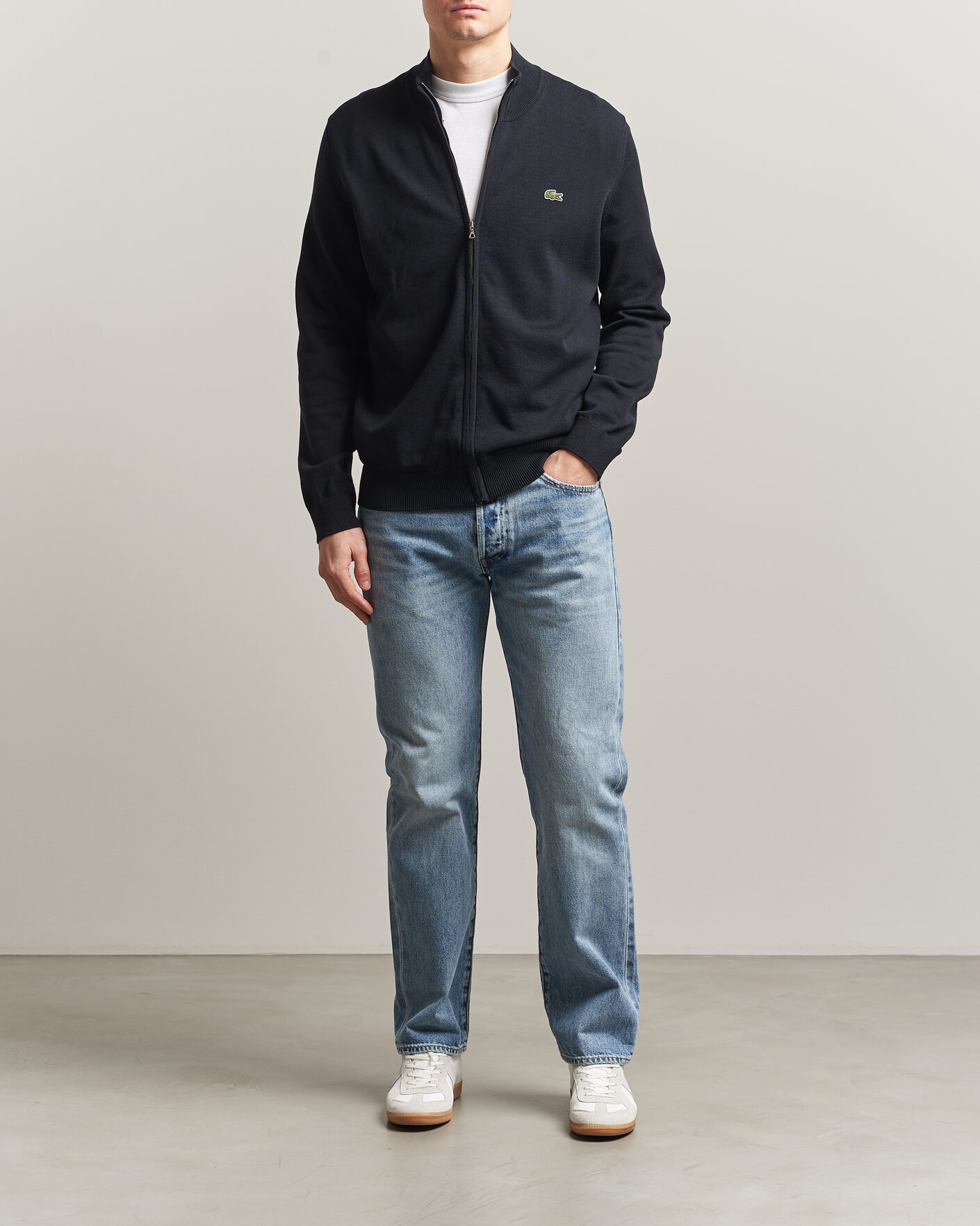 Mies | Puserot | Lacoste | Cotton Knitted Full Zip Black
