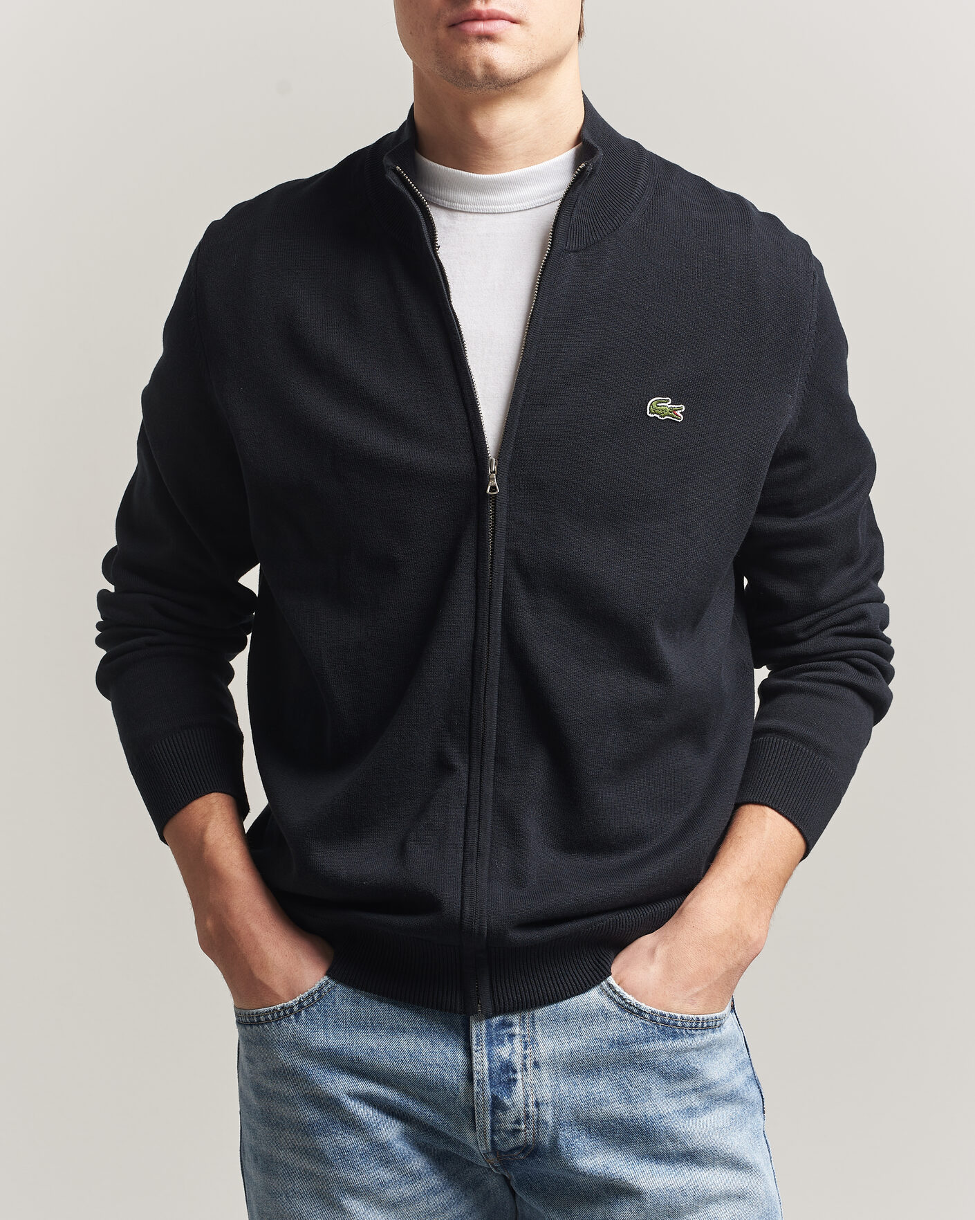 Mies | Puserot | Lacoste | Cotton Knitted Full Zip Black