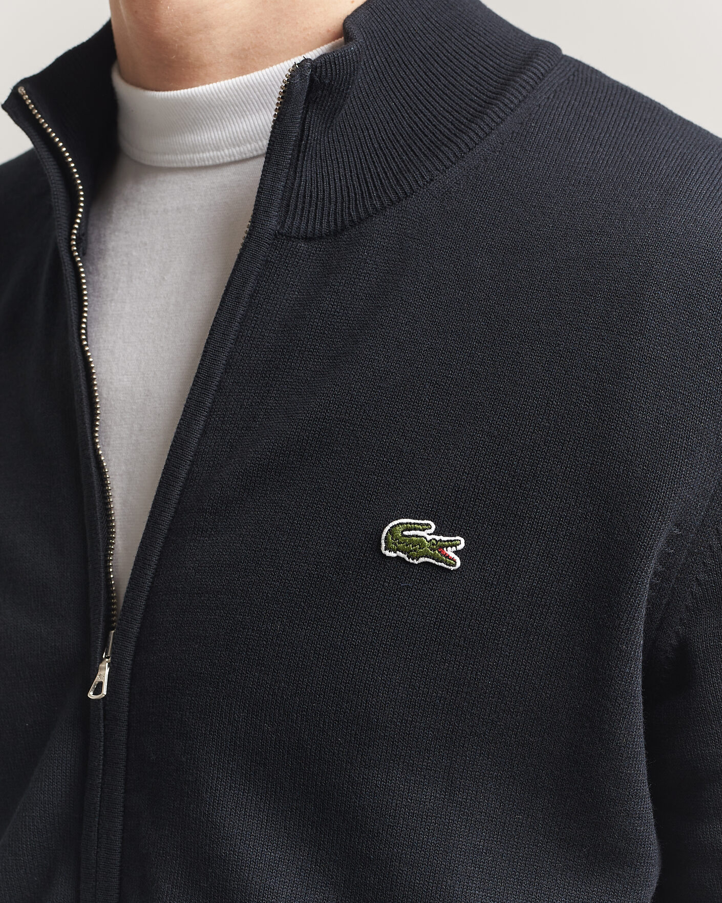 Mies | Puserot | Lacoste | Cotton Knitted Full Zip Black