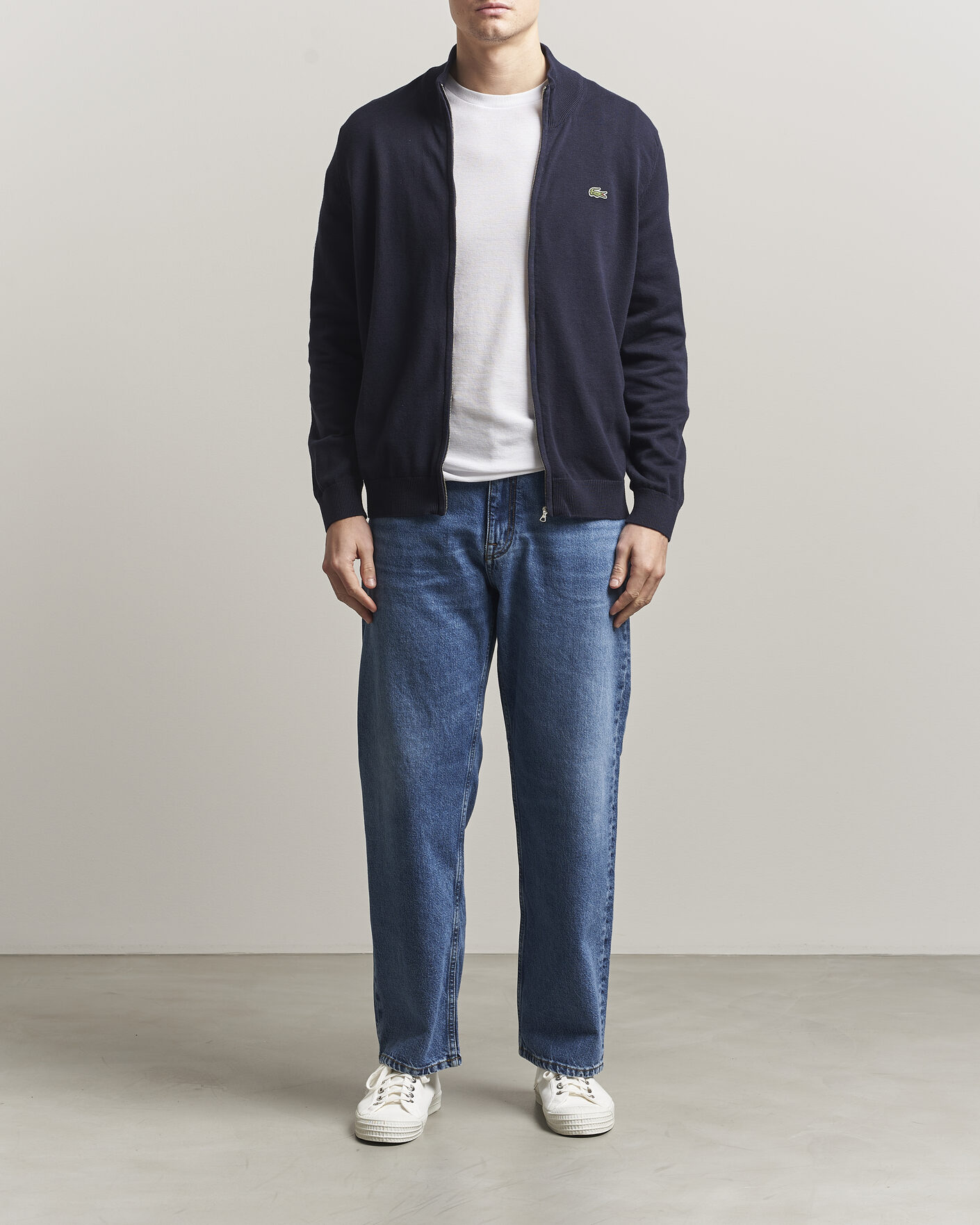 Mies | Puserot | Lacoste | Cotton Knitted Full Zip Navy Blue