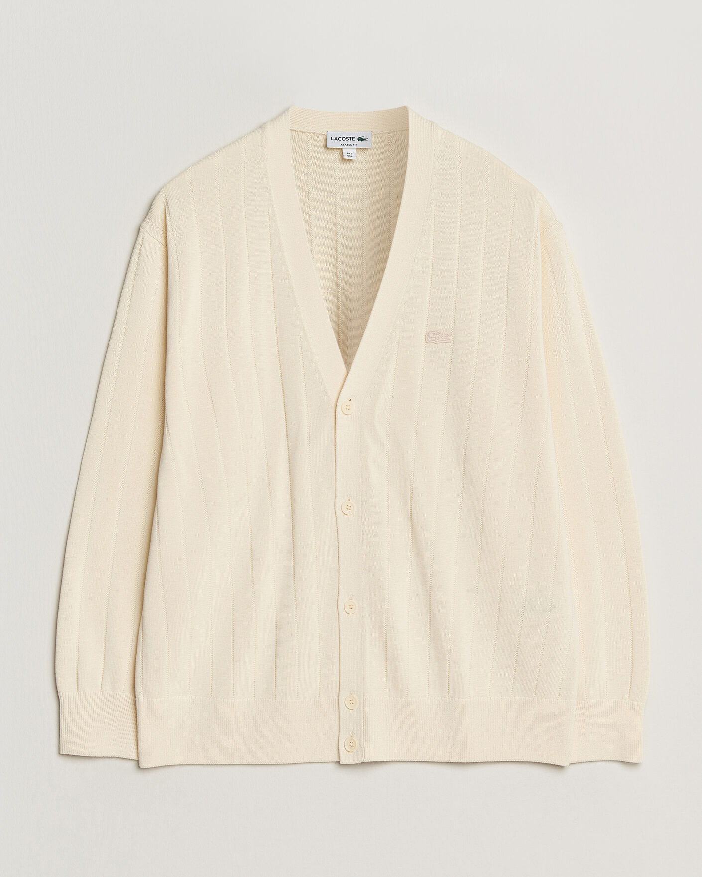 Mies | Puserot | Lacoste | Cotton Structured Knitted Cardigan Naturel Clair