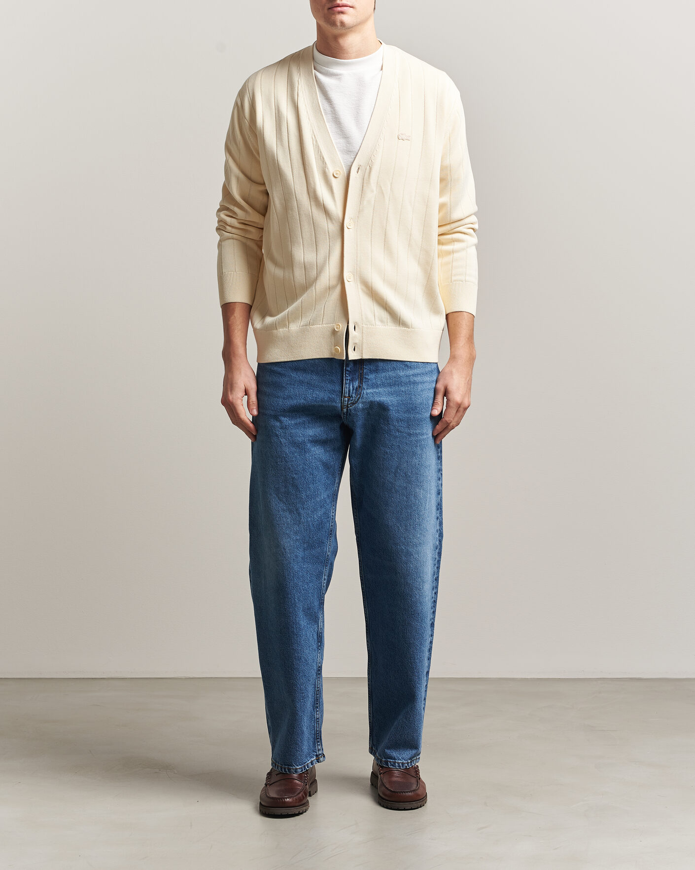 Mies | Puserot | Lacoste | Cotton Structured Knitted Cardigan Naturel Clair