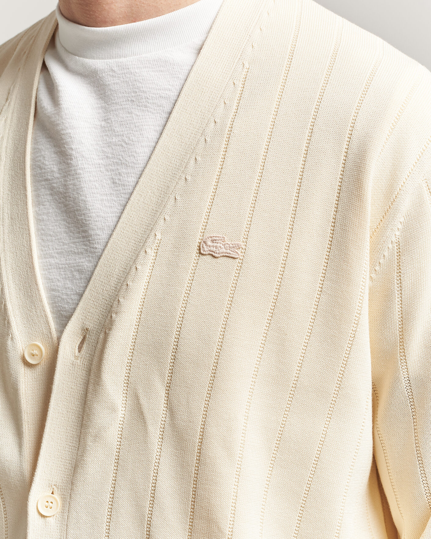 Mies | Puserot | Lacoste | Cotton Structured Knitted Cardigan Naturel Clair