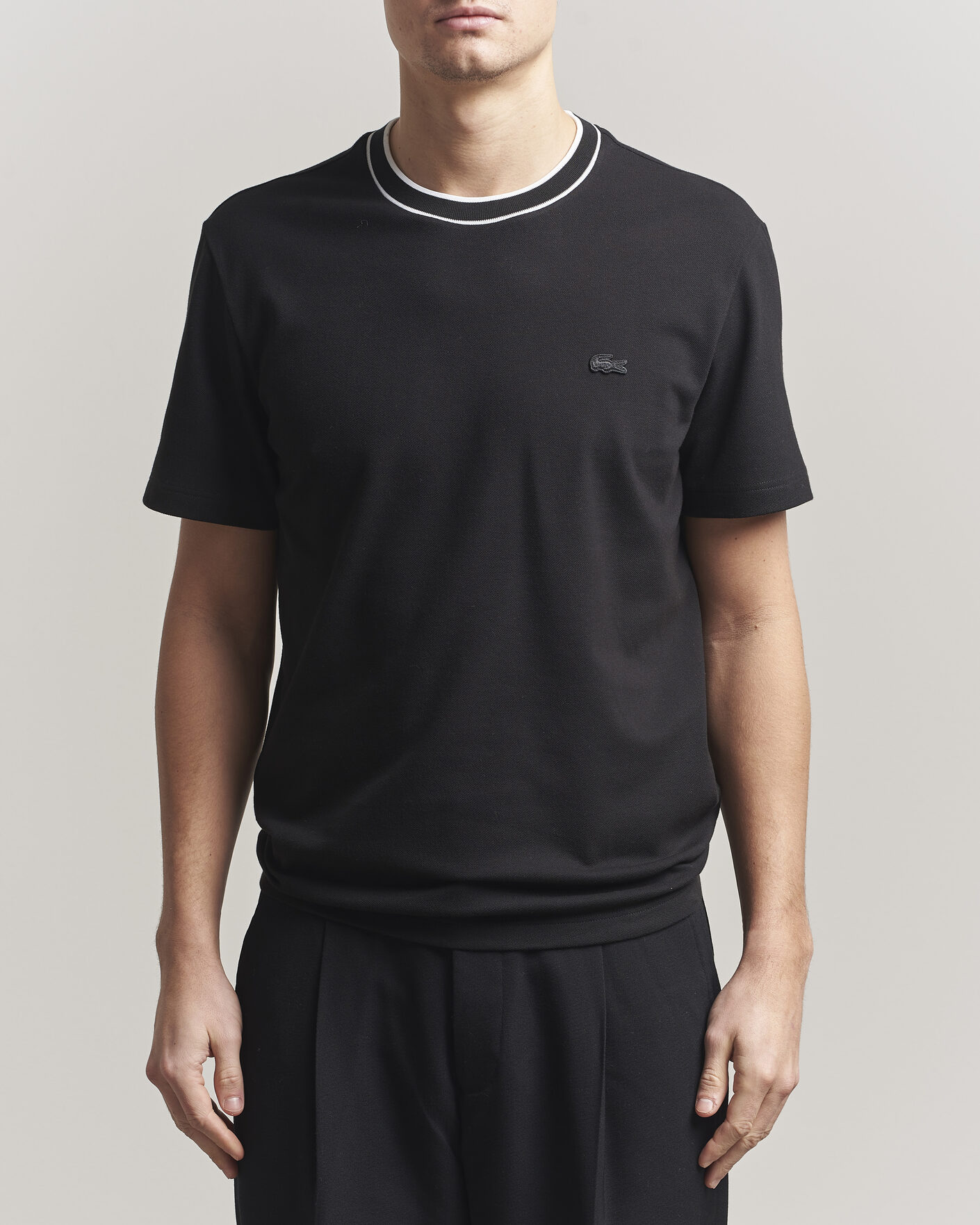 Mies | T-paidat | Lacoste | Contrast Rib Piqué T-Shirt Black