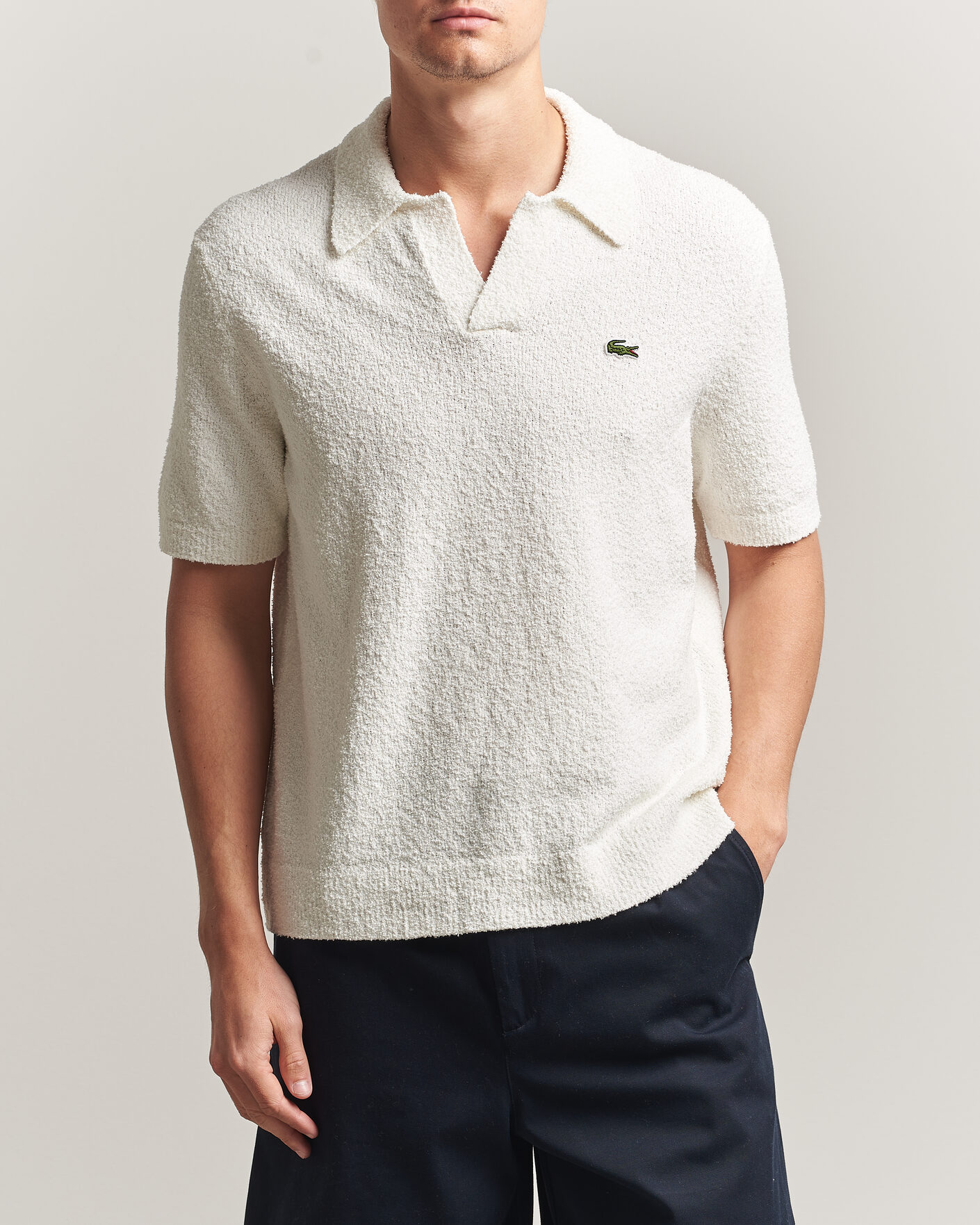 Mies | Pikeet | Lacoste | Cotton Bouclé Open Collar Polo Flour