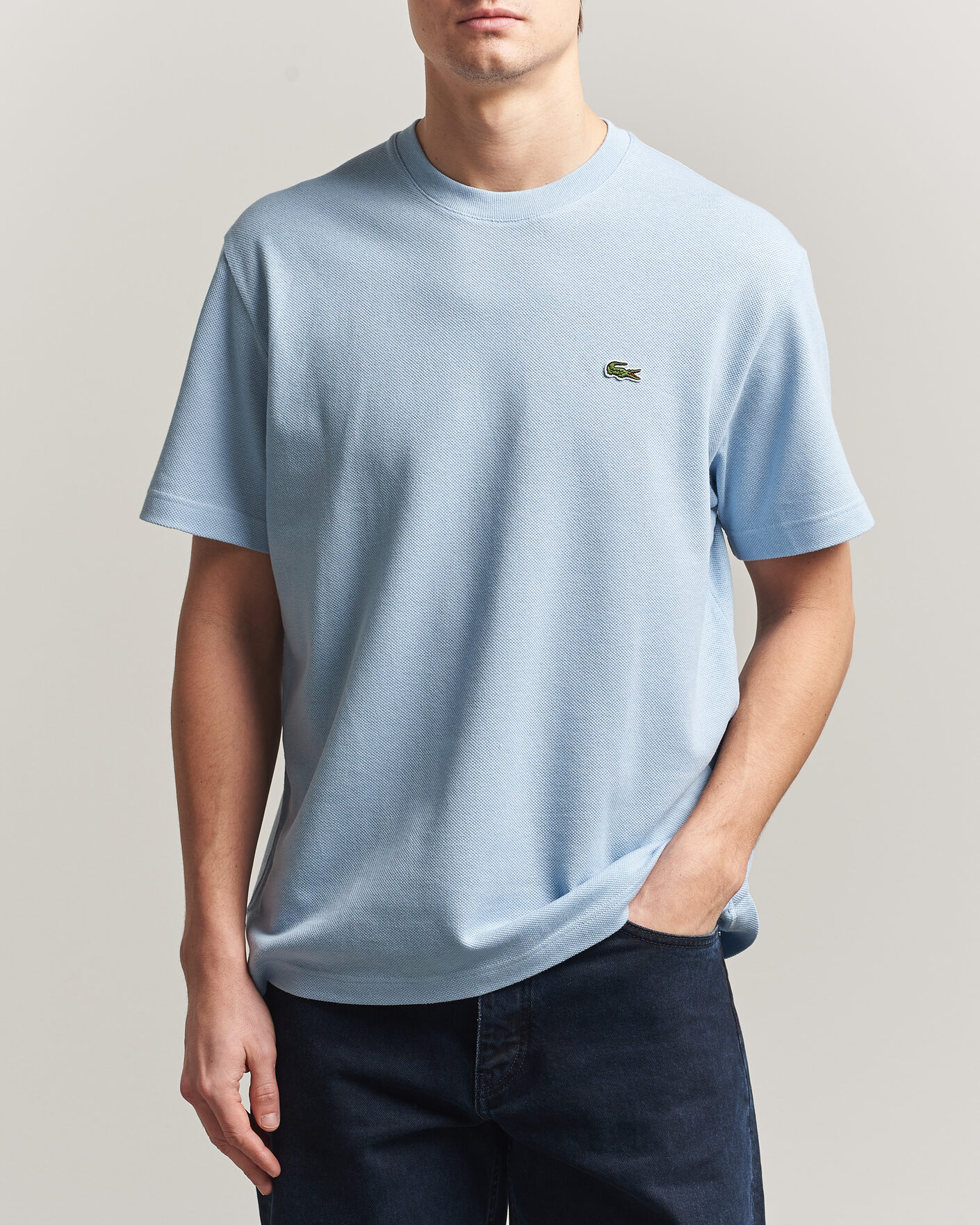 Mies | T-paidat | Lacoste | Cotton/Linen Pique T-Shirt Light Blue