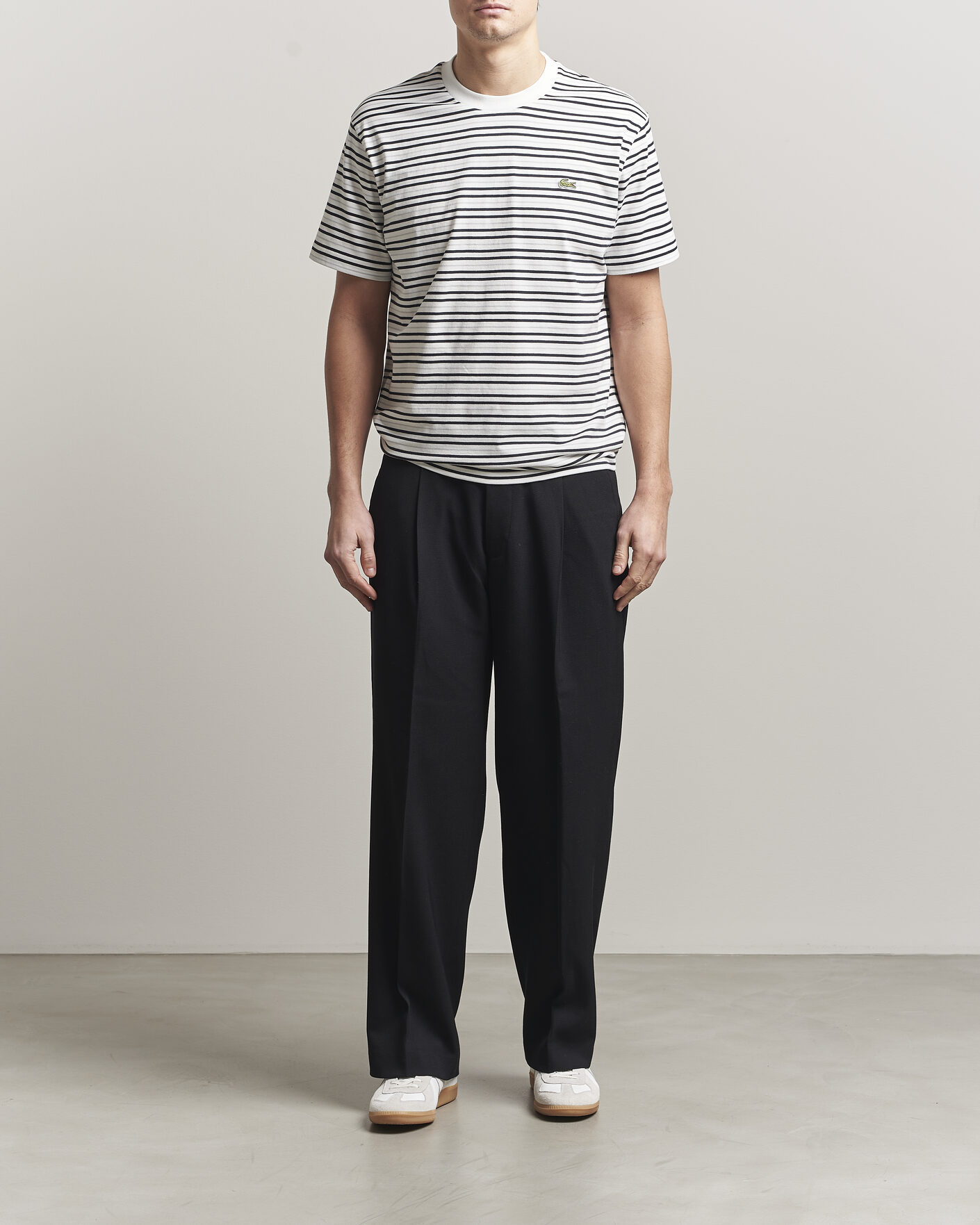 Mies | T-paidat | Lacoste | Cotton Striped T-Shirt Blackbird/Flour