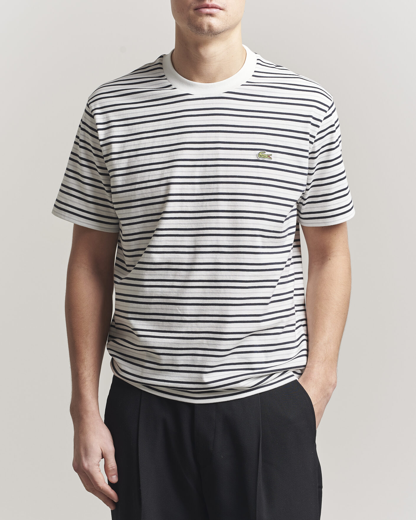 Mies | T-paidat | Lacoste | Cotton Striped T-Shirt Blackbird/Flour