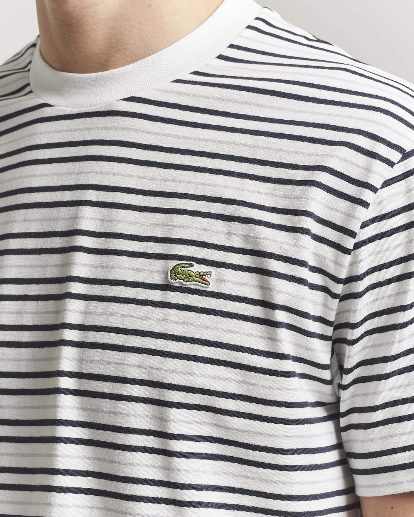 Mies | T-paidat | Lacoste | Cotton Striped T-Shirt Blackbird/Flour