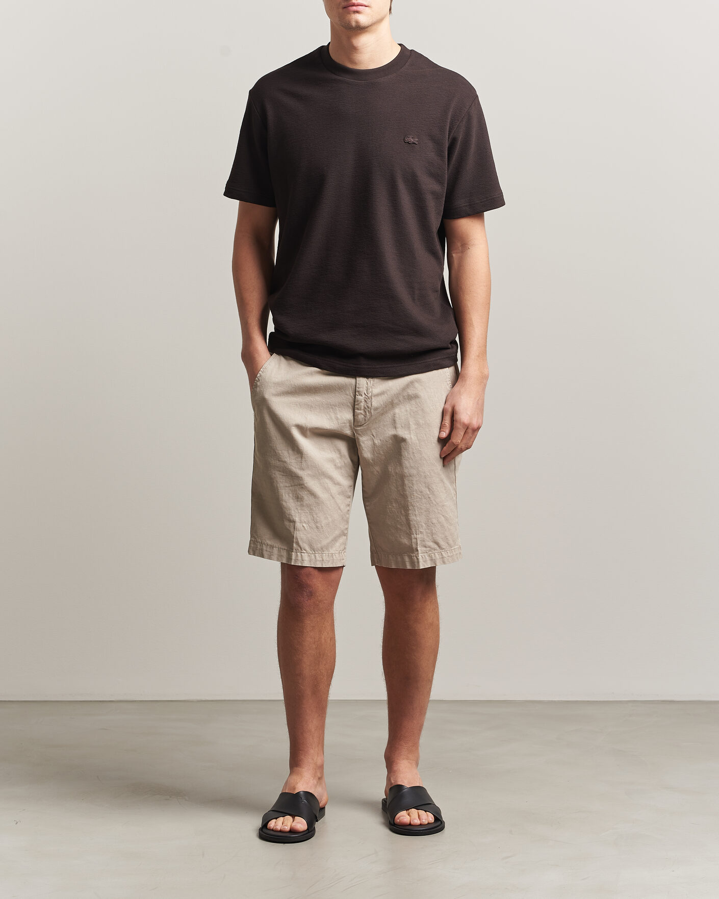 Mies | T-paidat | Lacoste | Textured Cotton T-Shirt Buffalo Brown