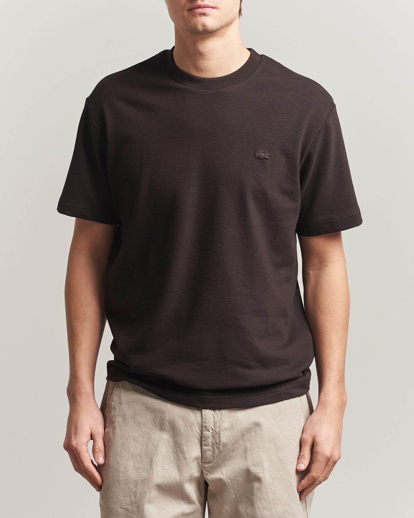 Mies | T-paidat | Lacoste | Textured Cotton T-Shirt Buffalo Brown
