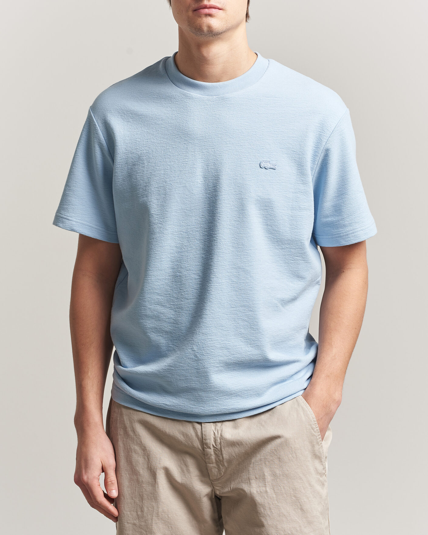 Mies | T-paidat | Lacoste | Textured Cotton T-Shirt Light Blue